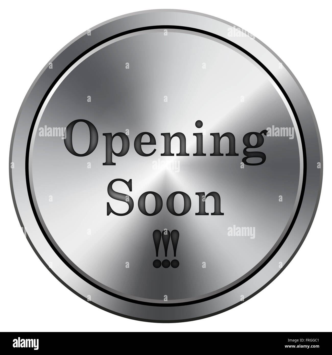 Opening soon icon. Metallic internet button on white background Stock ...