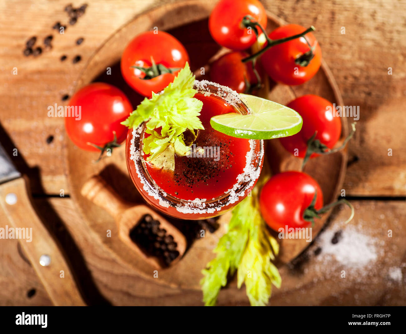 Bloody Mary cocktail on a wooden background Stock Photo Alamy