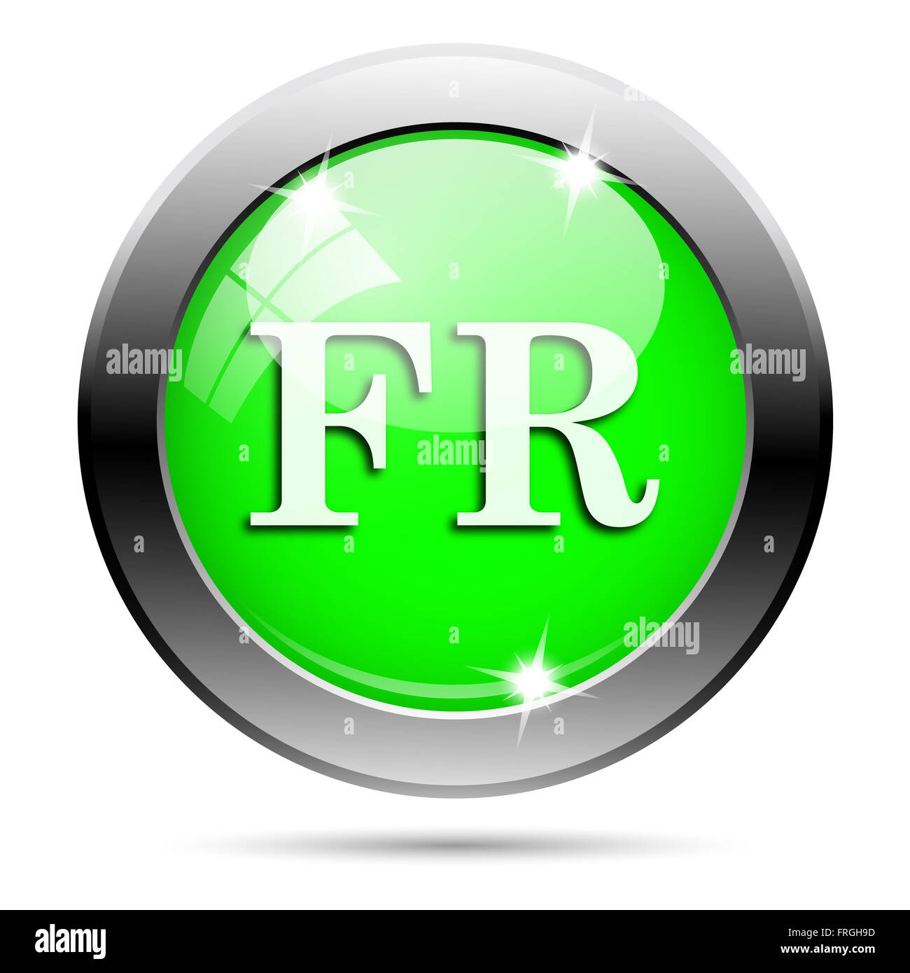Metallic round glossy icon with white design on green background Stock ...