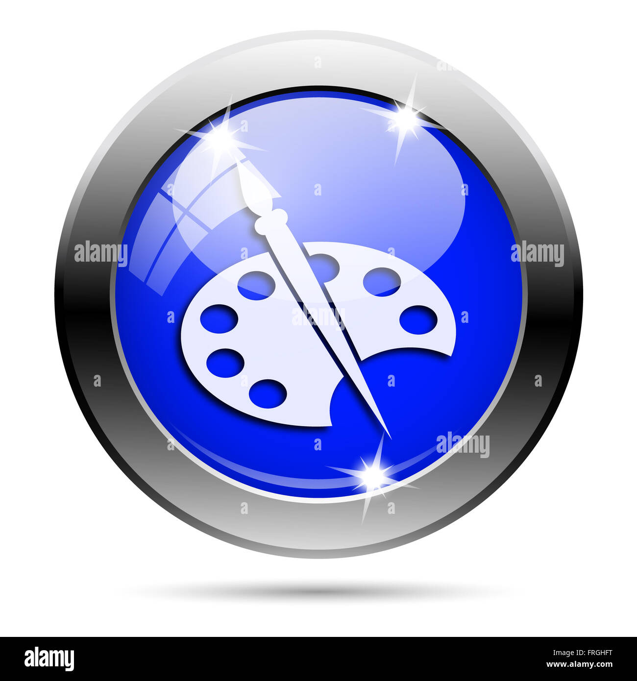 Metallic round glossy icon with white design on blue background Stock ...