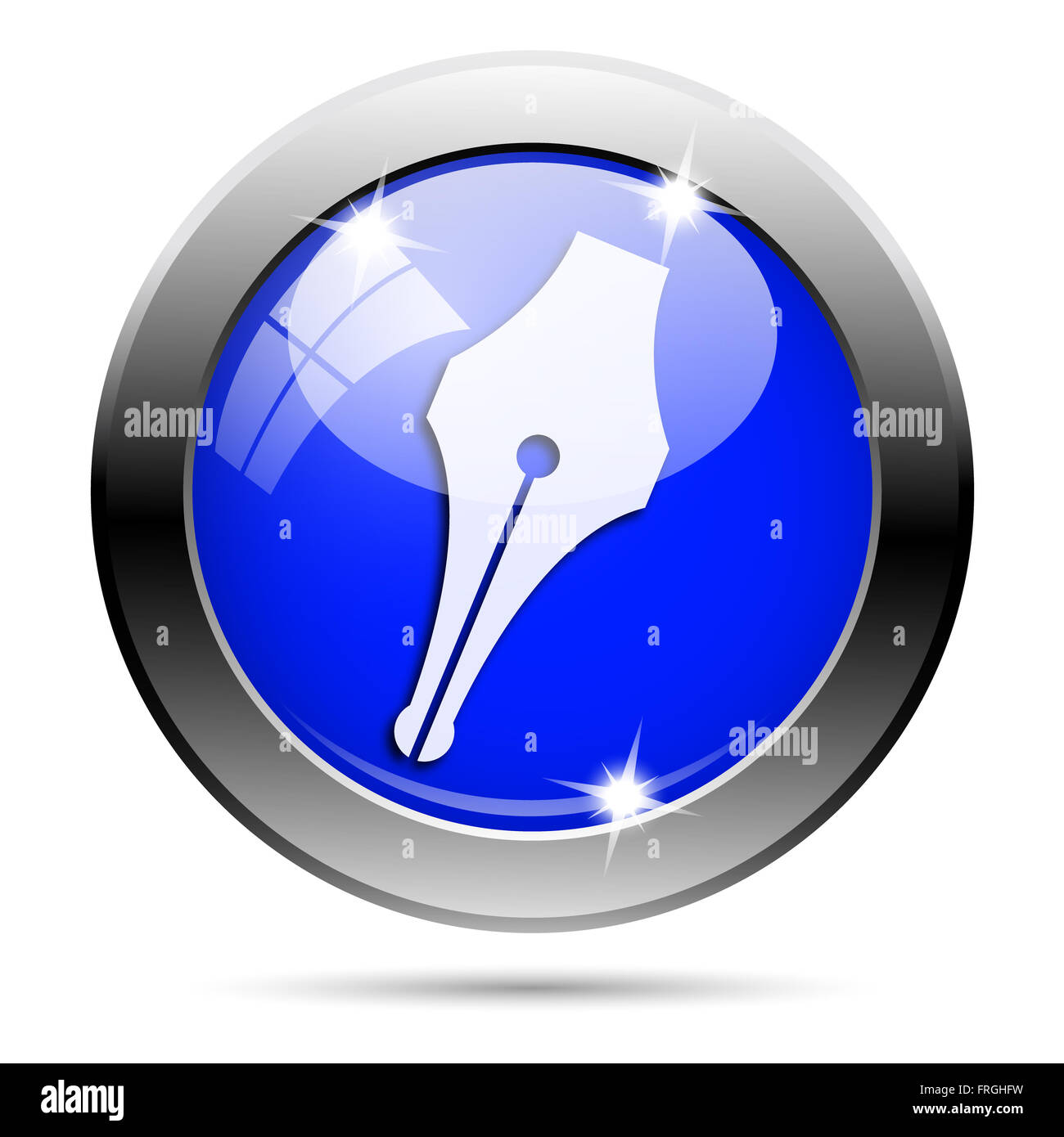 Metallic round glossy icon with white design on blue background Stock ...