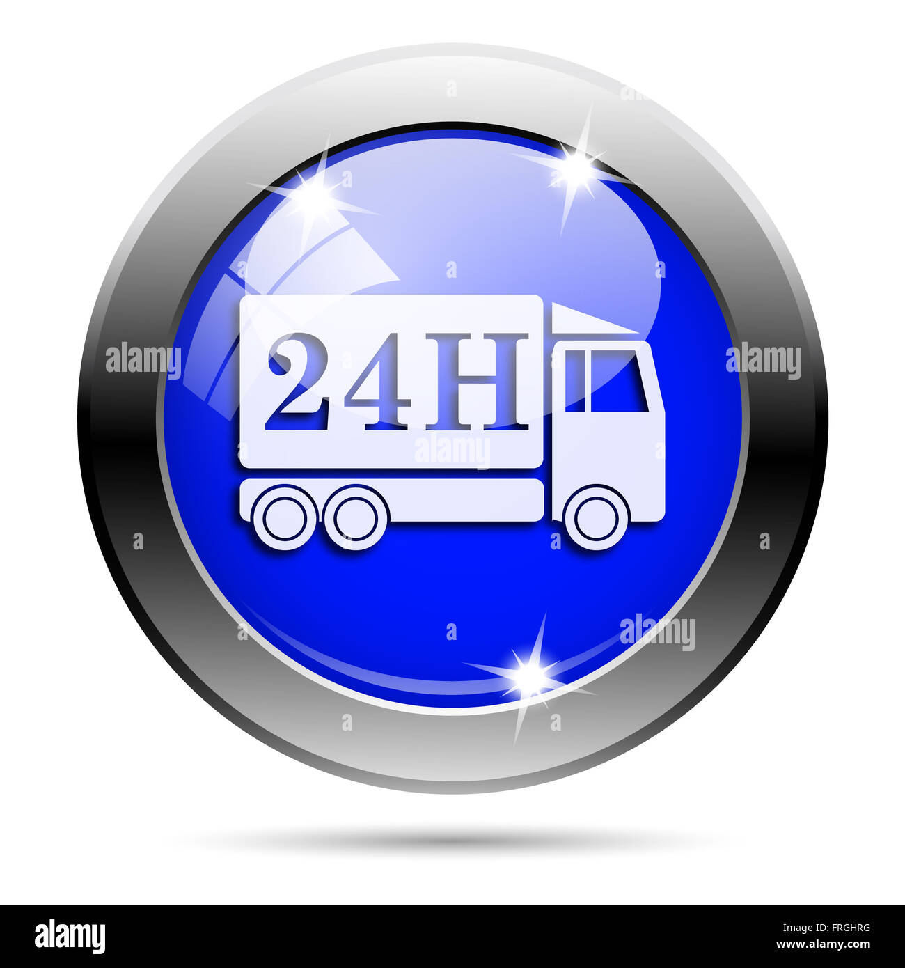 Metallic round glossy icon with white design on blue background Stock ...