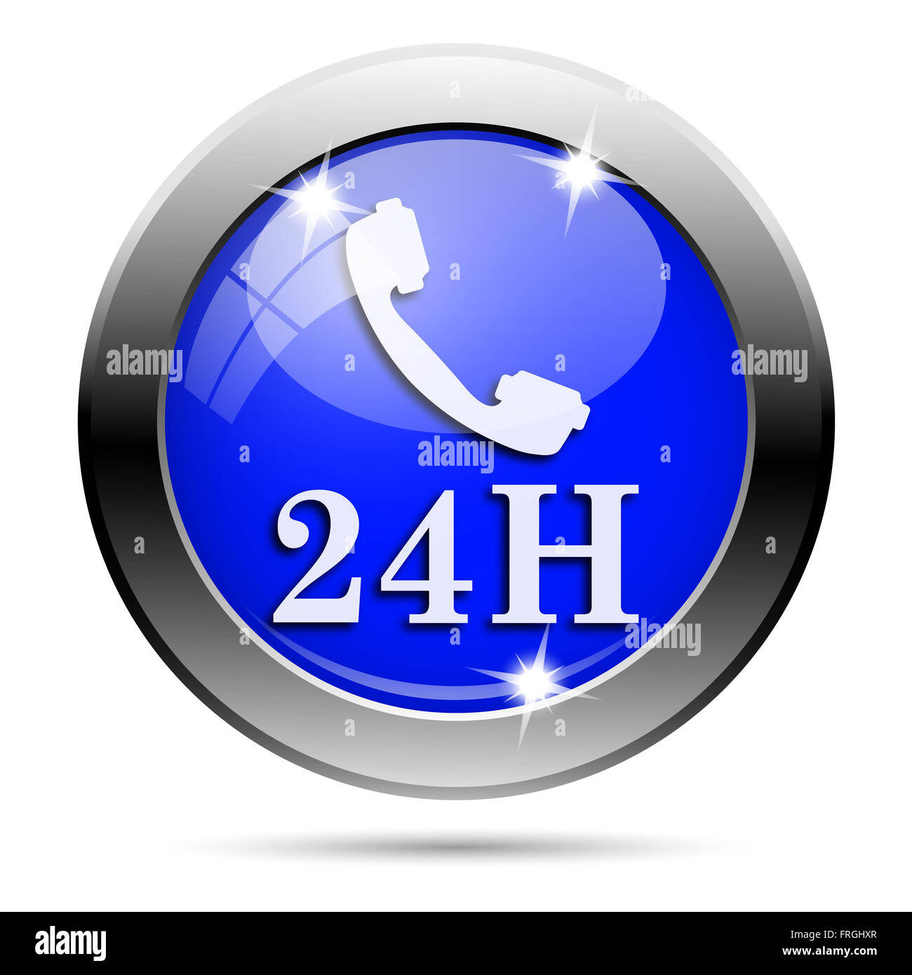 Metallic round glossy icon with white design on blue background Stock ...