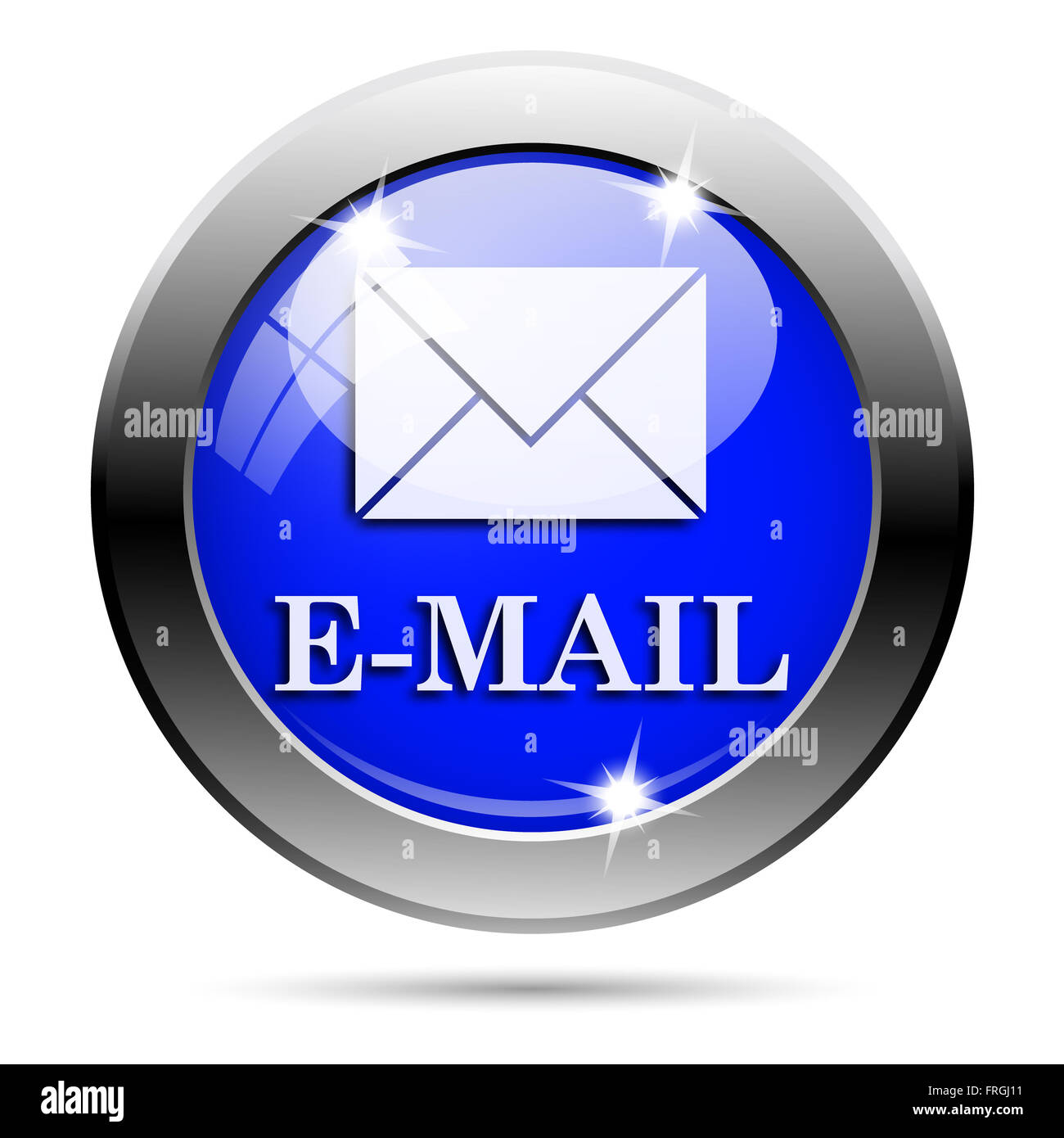 Metallic round glossy icon with white design on blue background Stock ...