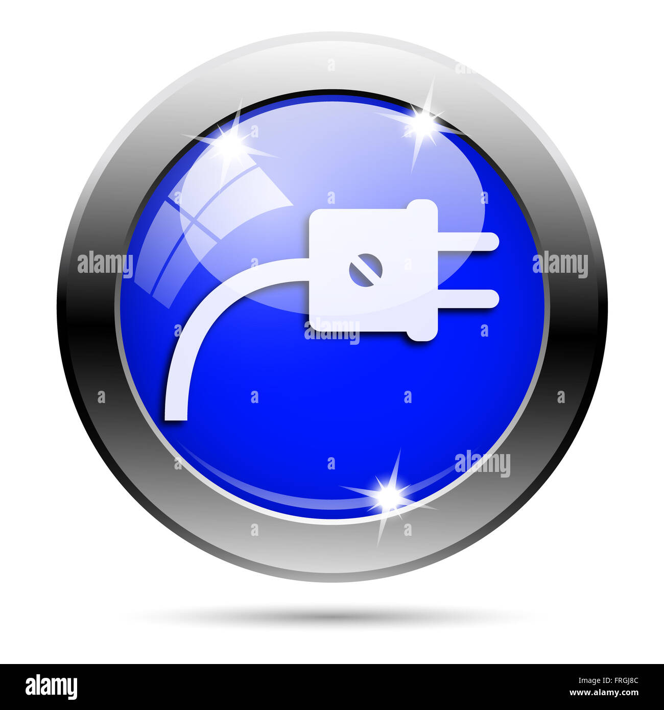 Metallic round glossy icon with white design on blue background Stock ...
