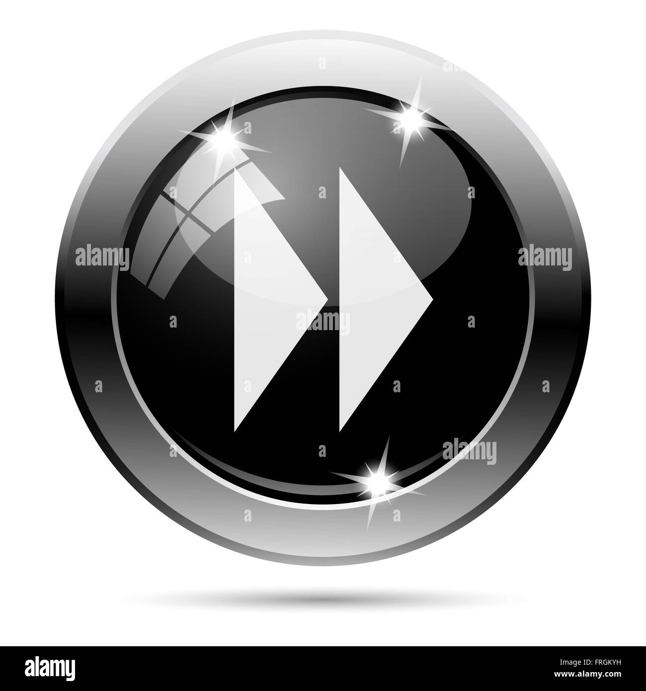 Metallic round glossy icon with white design on black background Stock ...