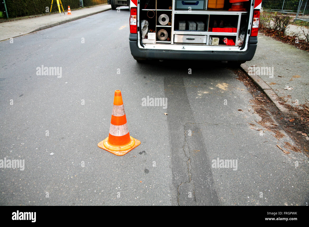 Pylon on the road Stock Photo