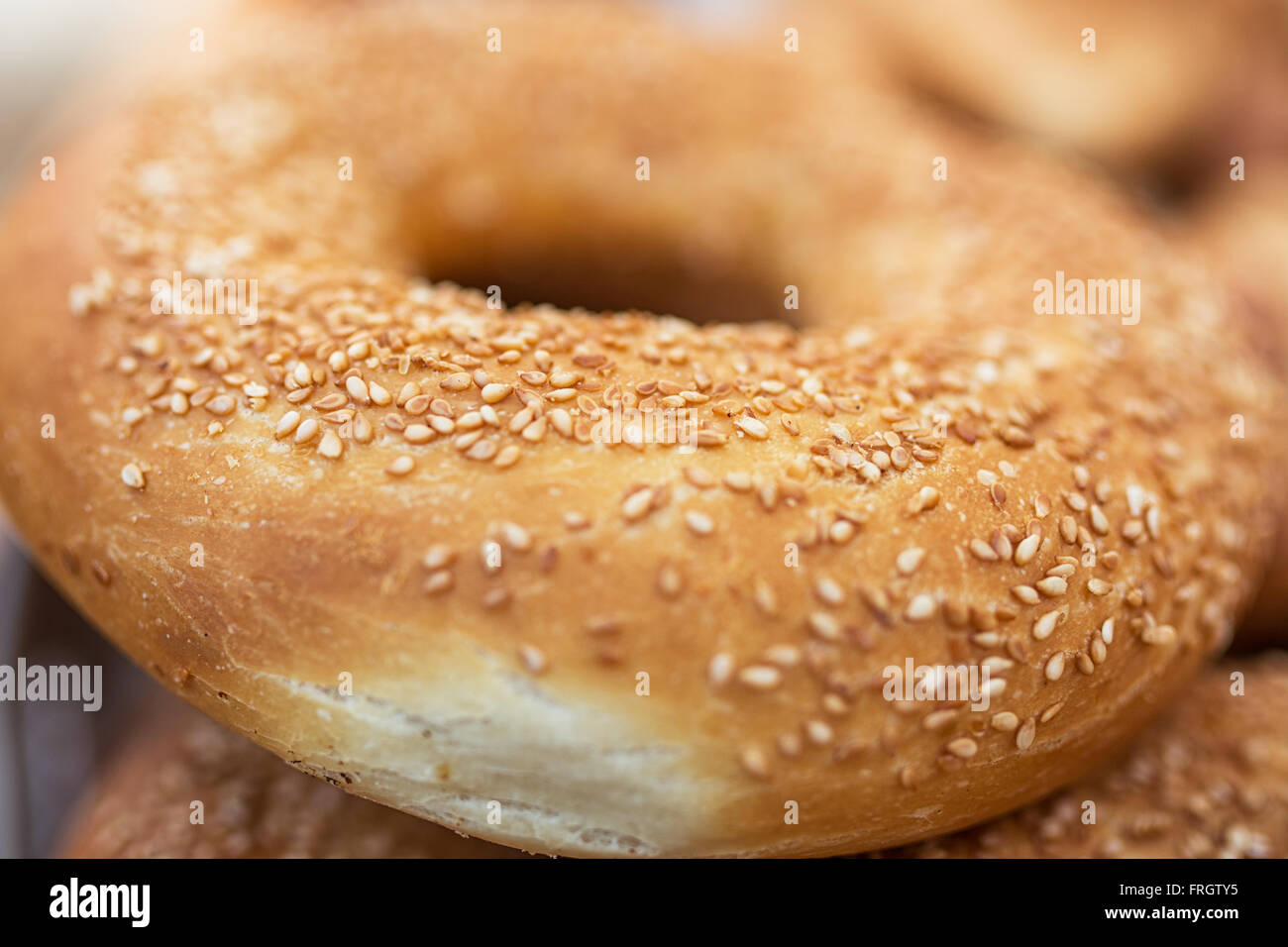 Traditional Turkish round Bagel with sesame seeds. Stock Photo