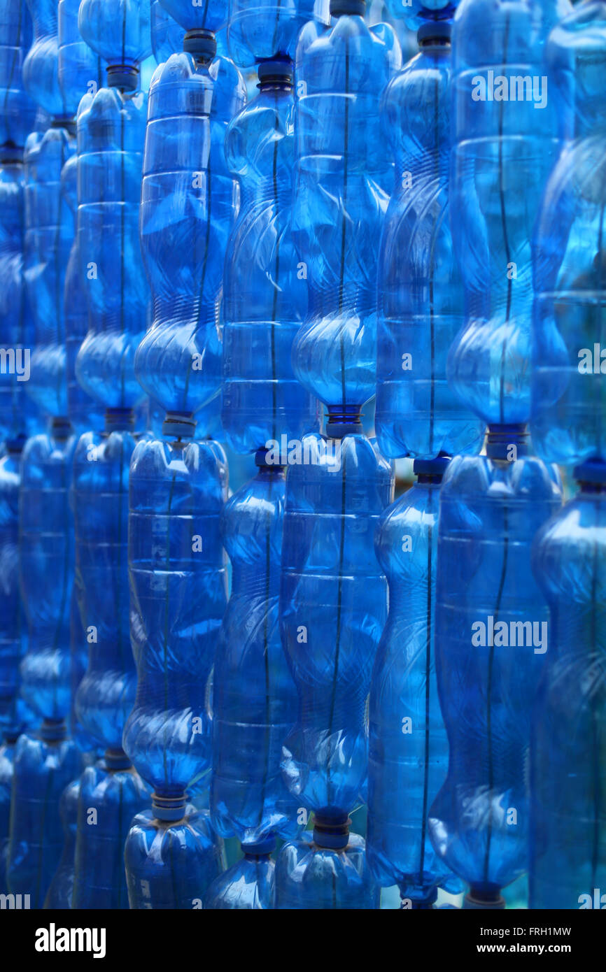 many blue plastic bottles to recycle Stock Photo