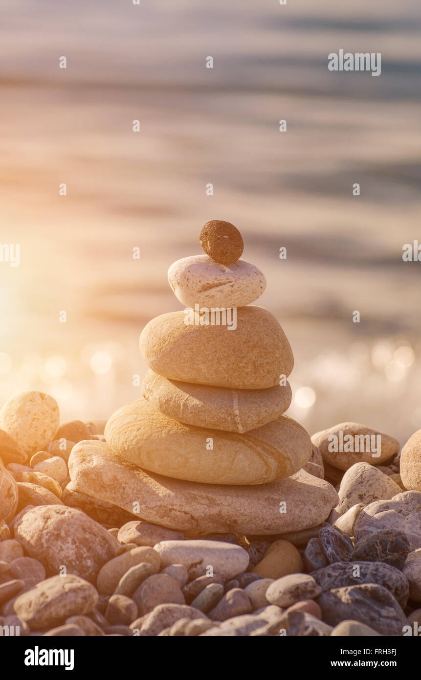 concept of balance and harmony. stones on the coast Stock Photo