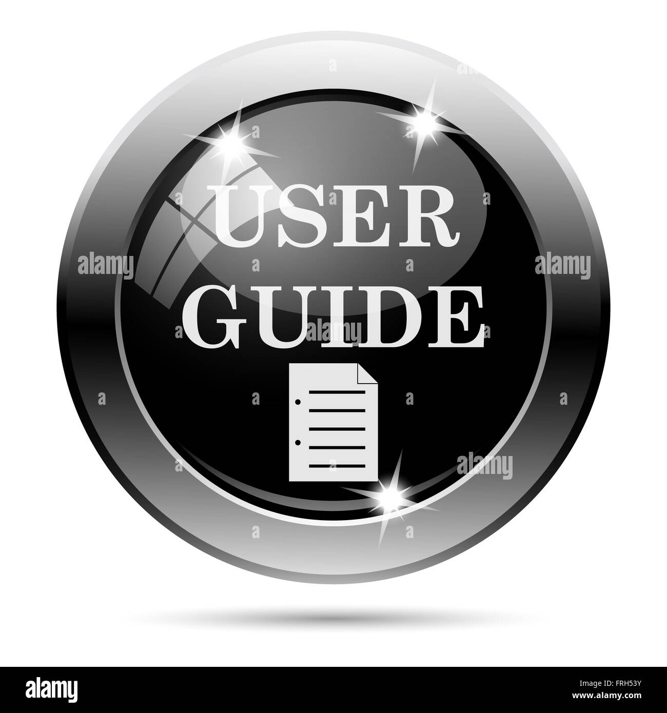 Metallic round glossy icon with white design on black background Stock ...