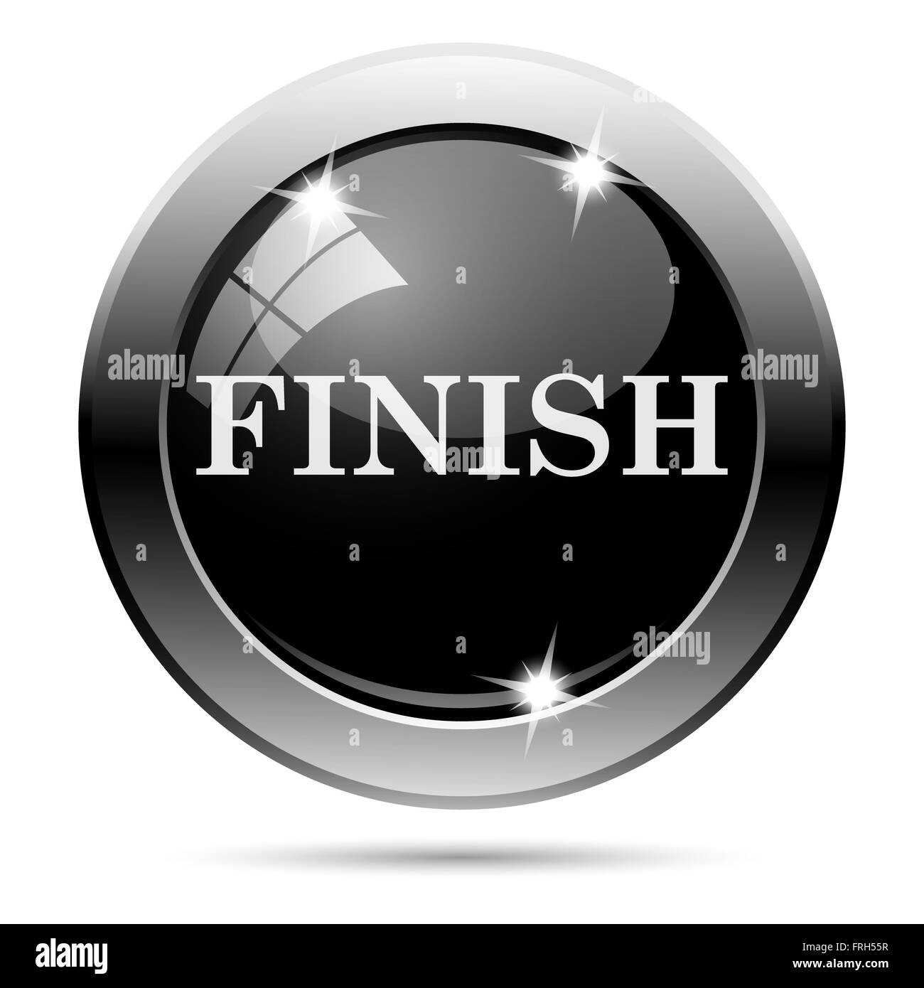 Metallic round glossy icon with white design on black background Stock ...
