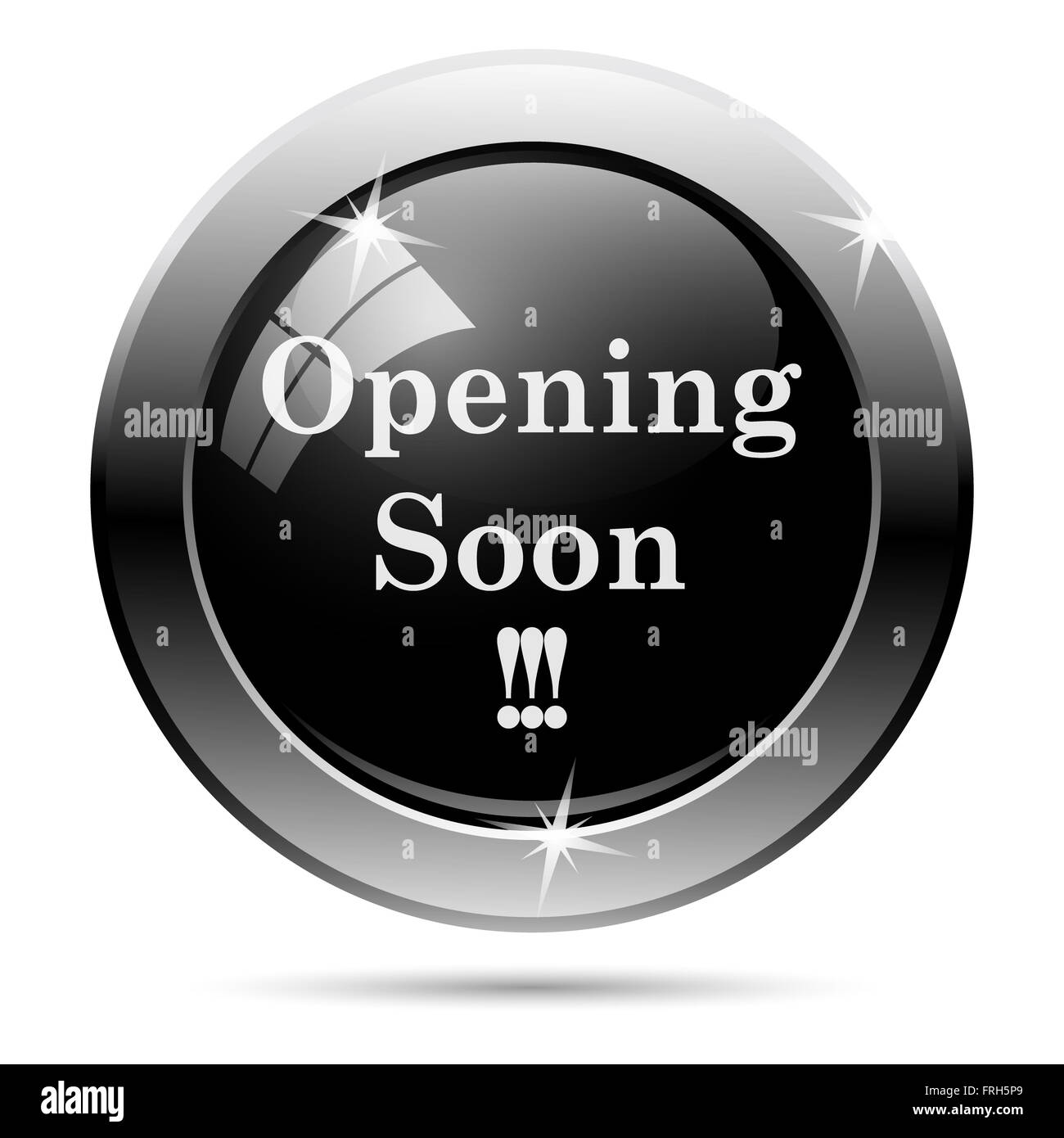Opening soon icon. Metallic internet button on white background Stock ...