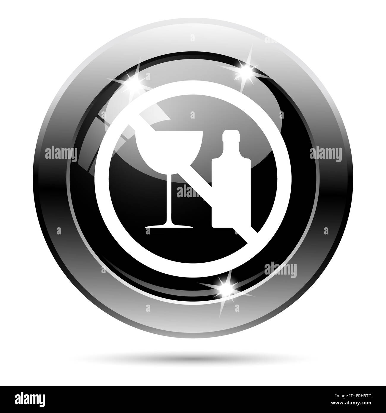 Metallic round glossy icon with white design on black background Stock Photo