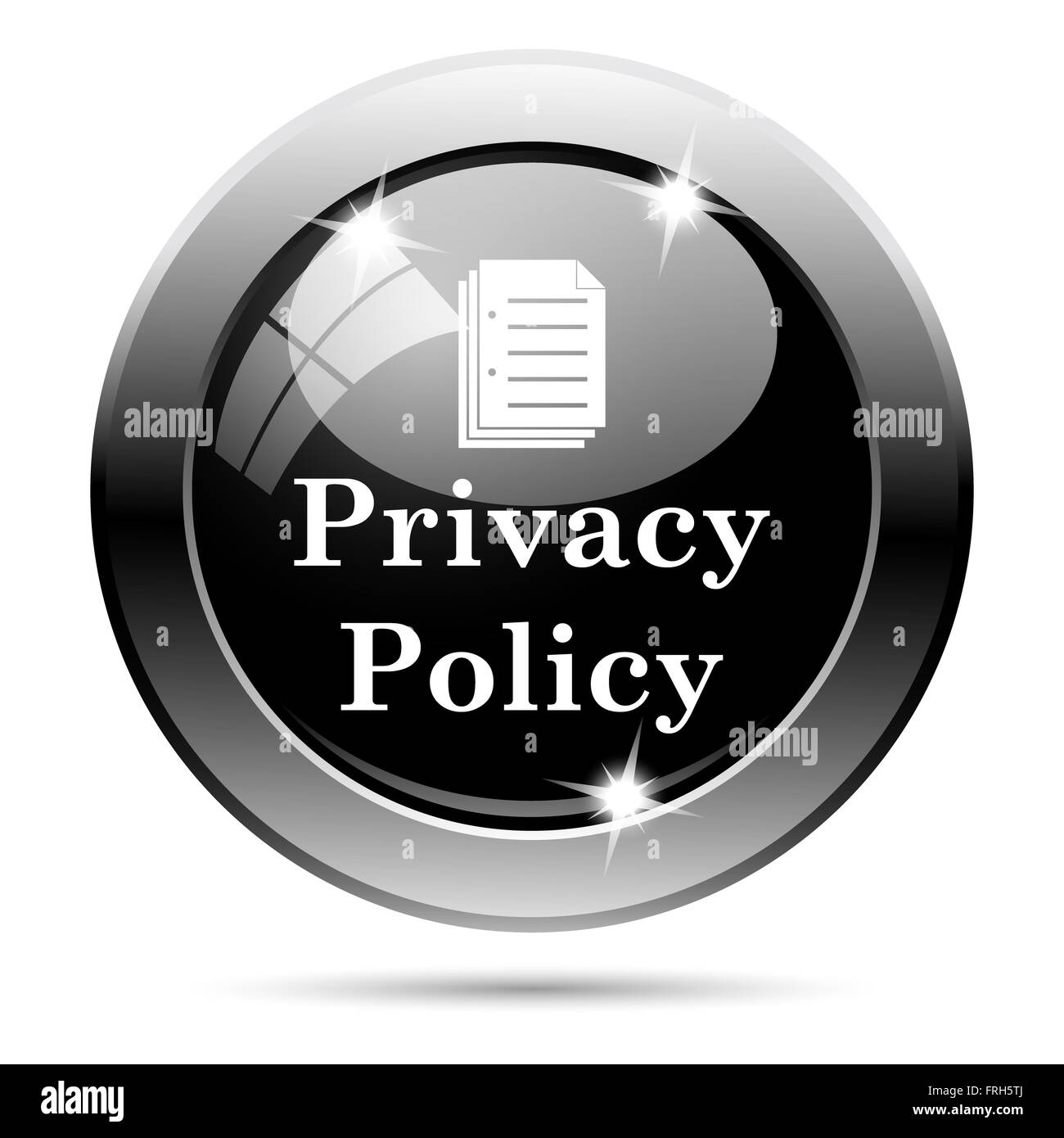 Metallic round glossy icon with white design on black background Stock ...