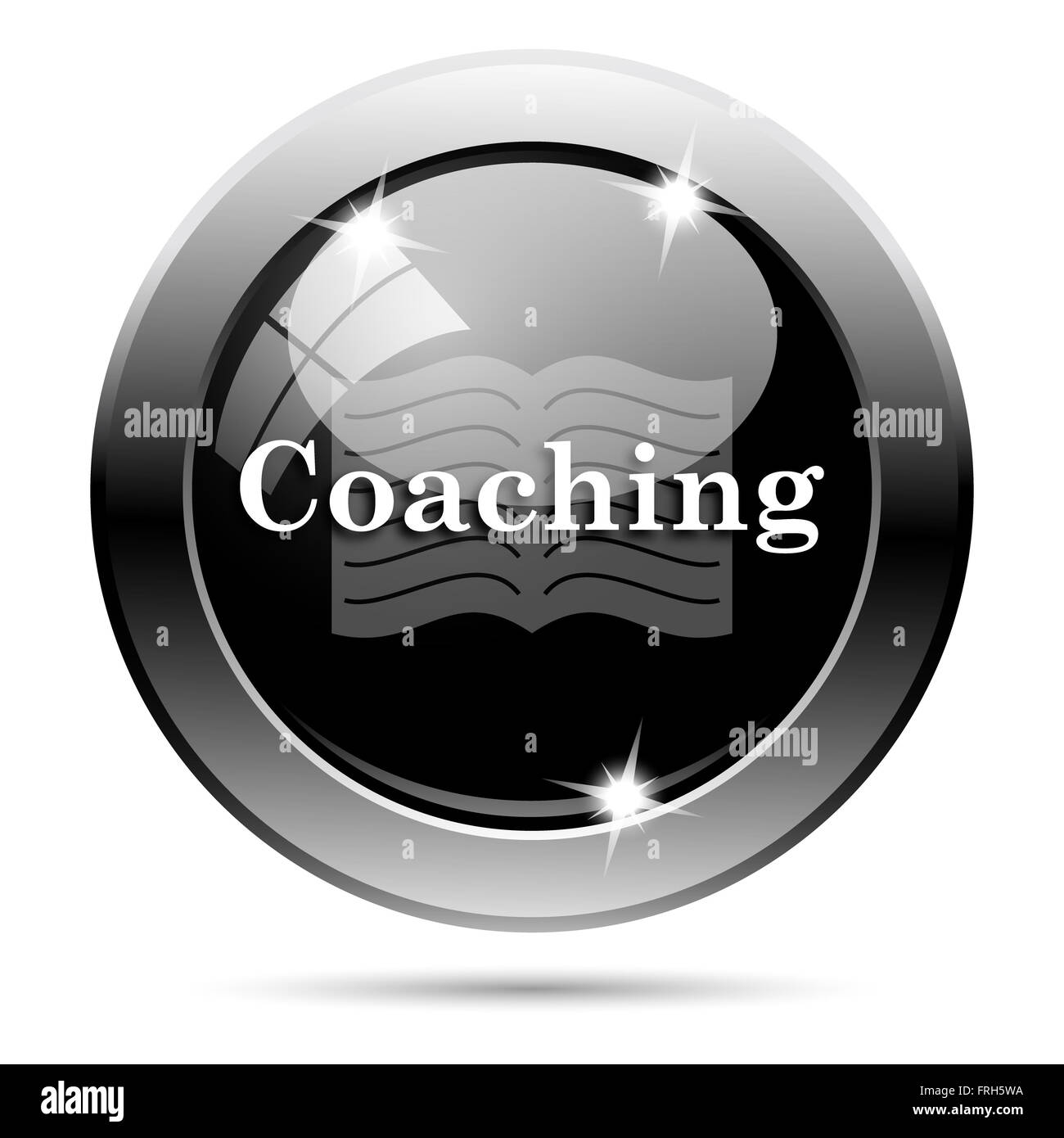 Metallic round glossy icon with white design on black background Stock ...