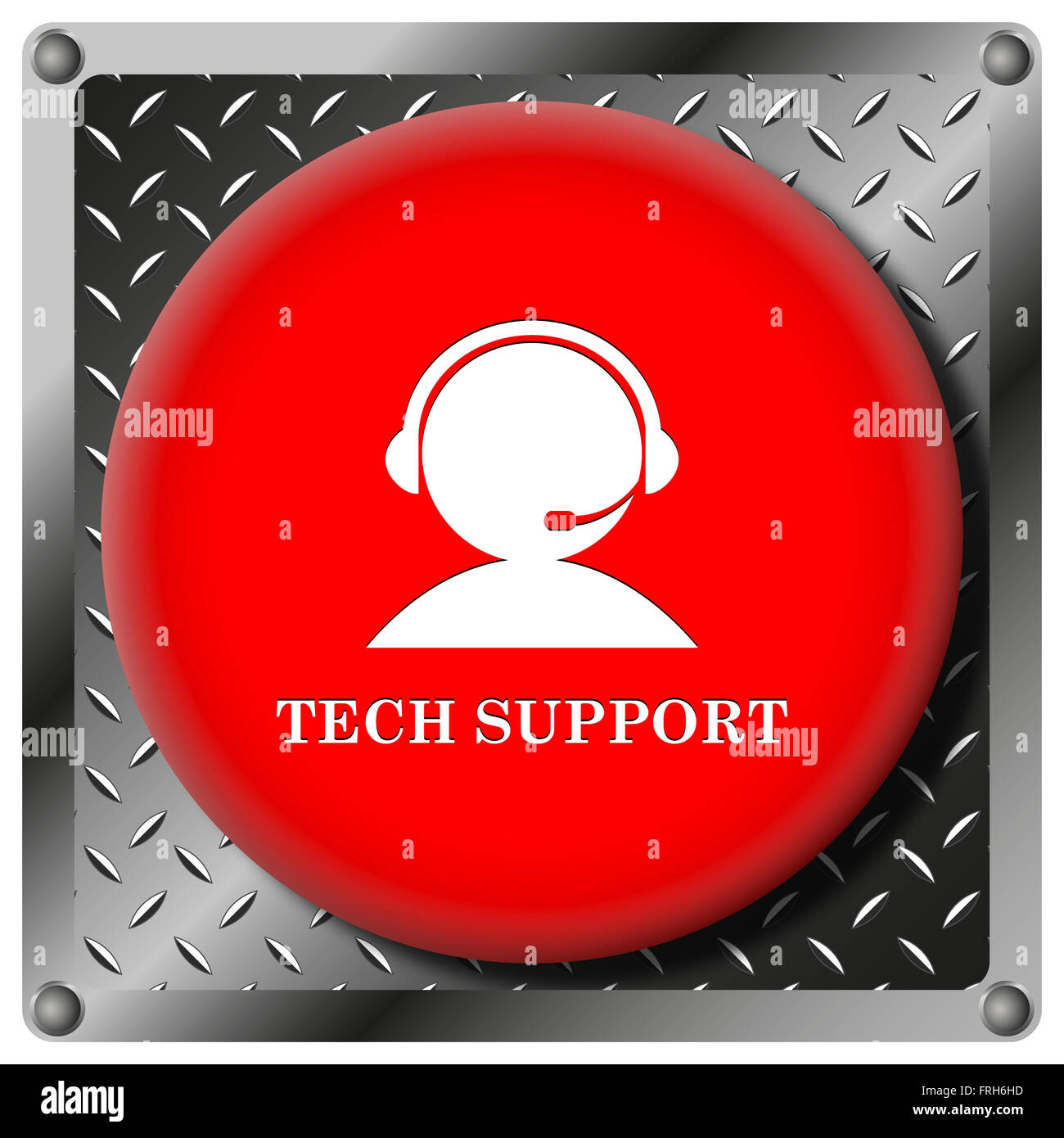 Square icon with white design on red plastic and metallic background ...