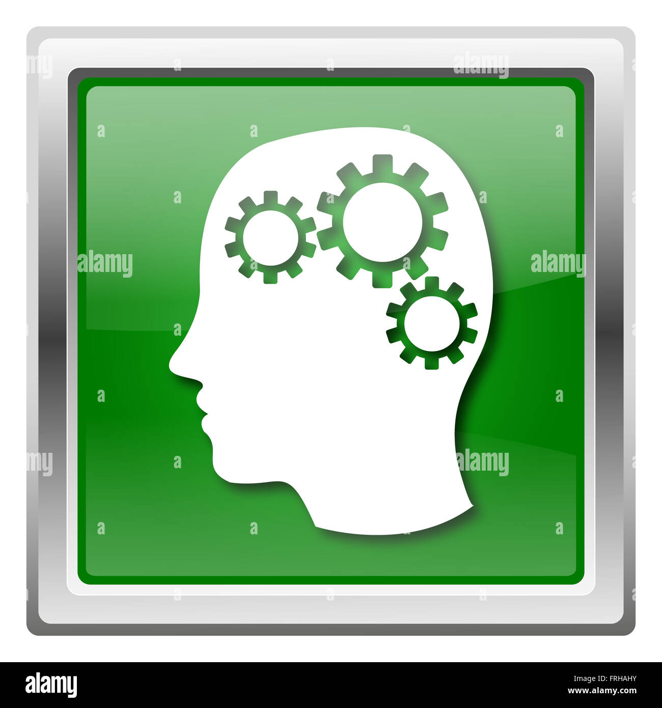 Metallic icon with white design on green background Stock Photo - Alamy
