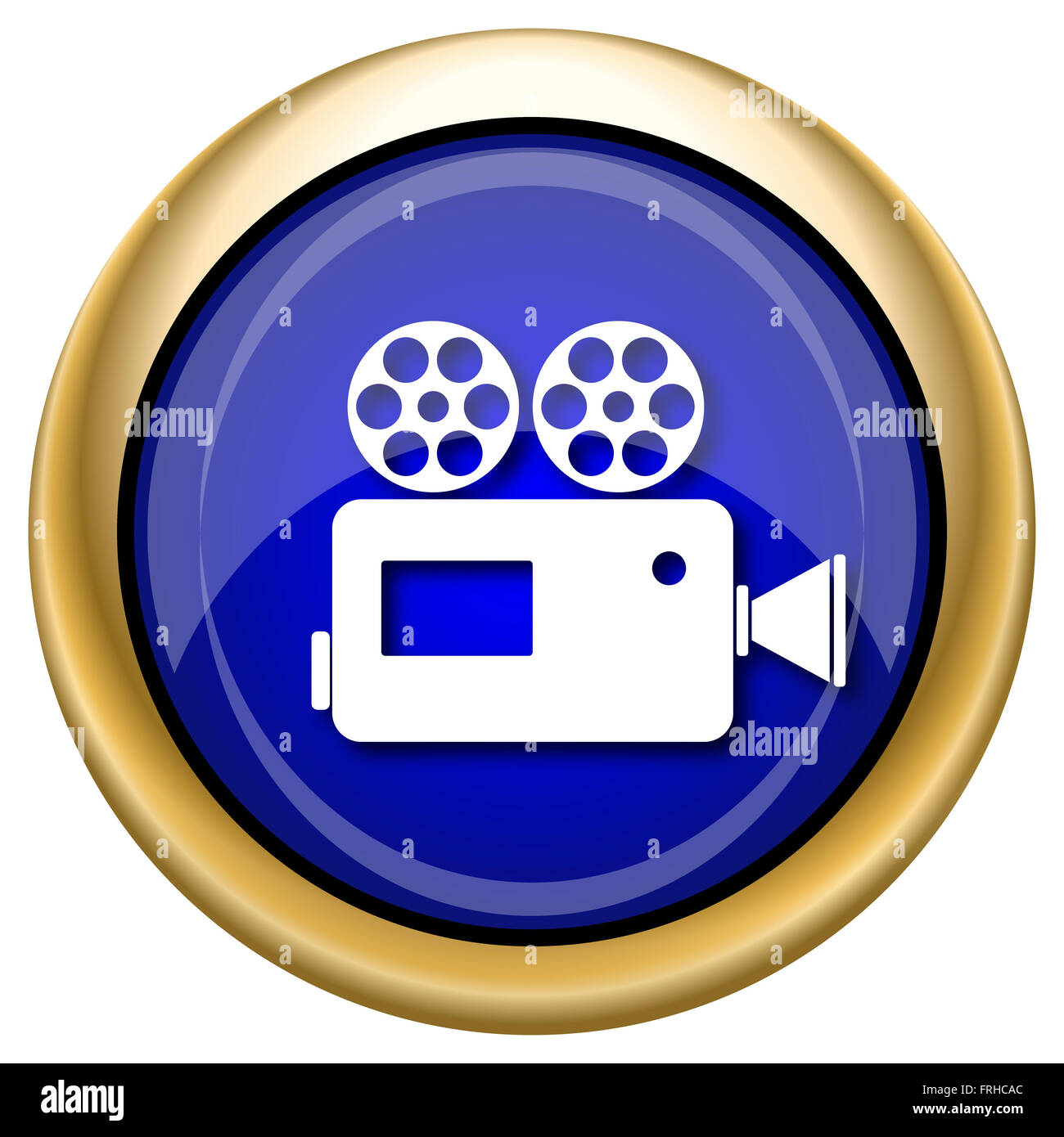 Shiny glossy icon with white design on blue and gold background Stock ...