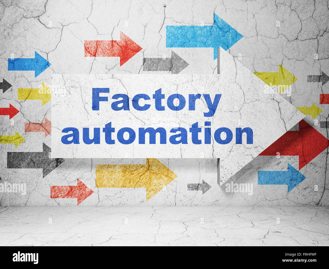Factory Design Using Arrows Manufacuring concept: arrow with Factory Automation on grunge wall ...