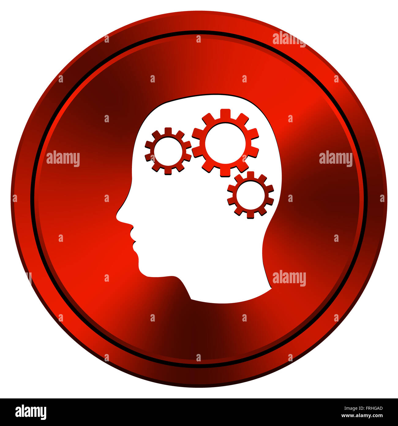 Metallic icon with white design on red background Stock Photo - Alamy