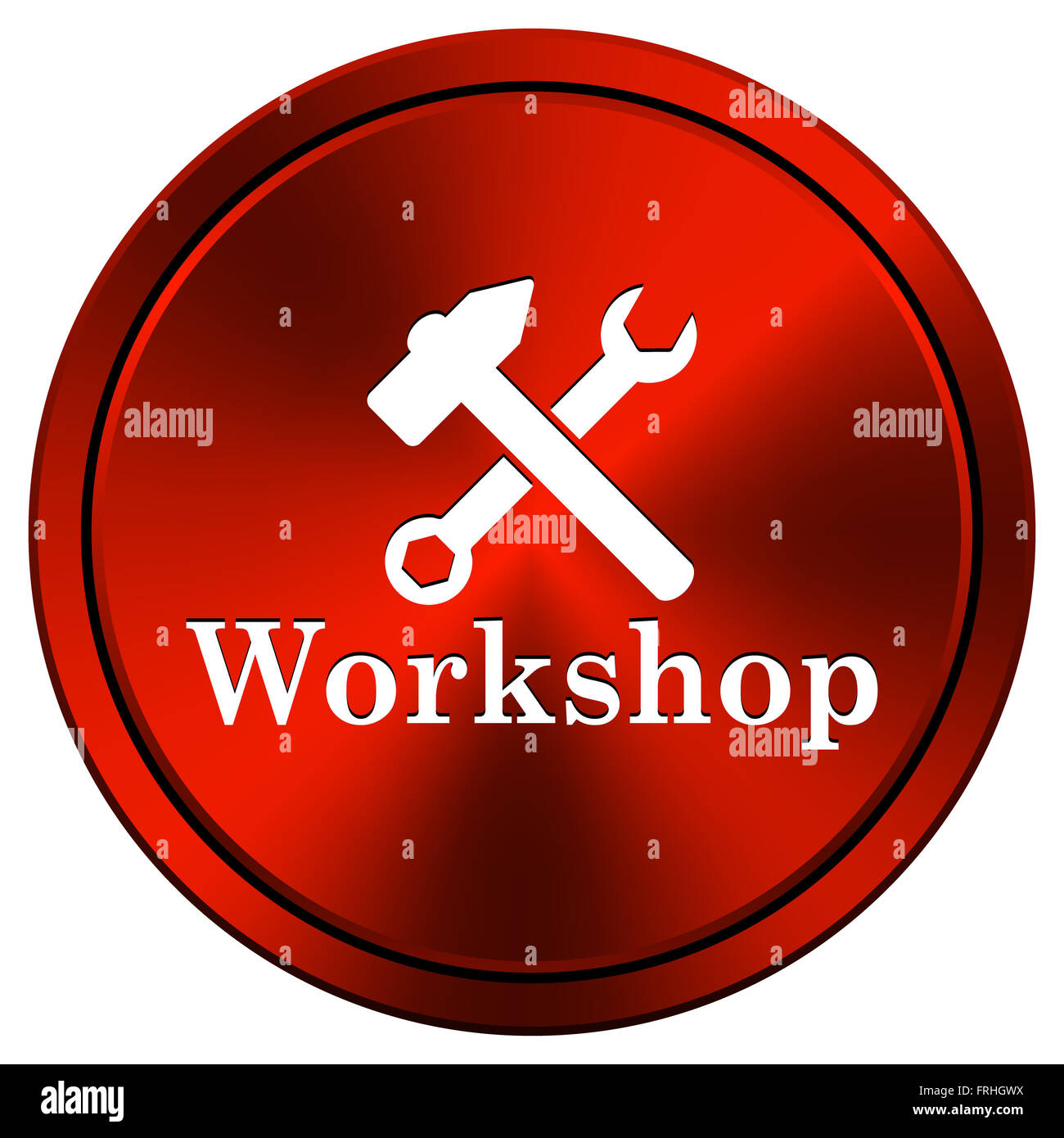 Red metallic round icon on white background Stock Photo - Alamy