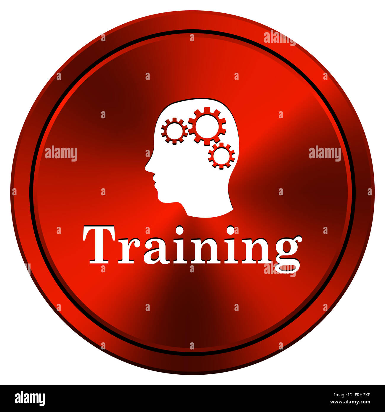 Red metallic round icon on white background Stock Photo - Alamy