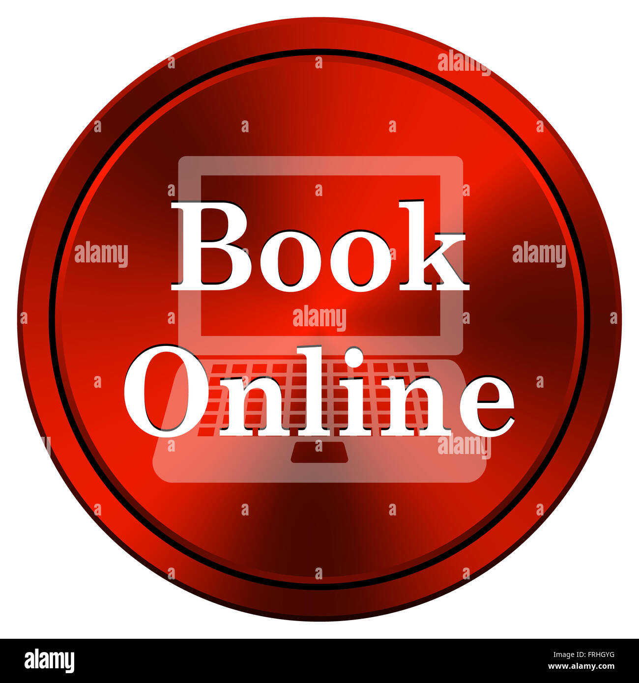 Red metallic round icon on white background Stock Photo - Alamy