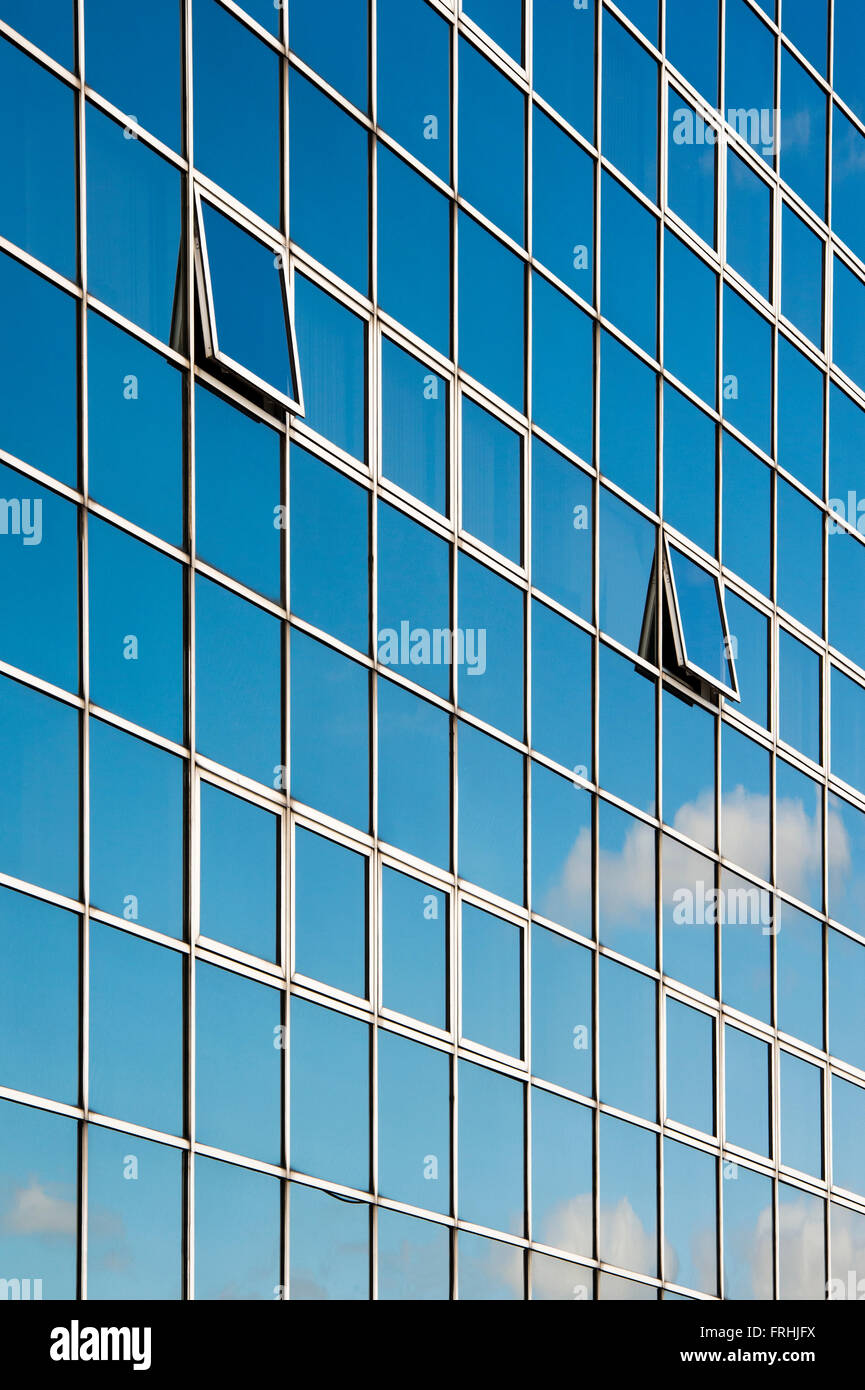 Milton Keynes office block glass windows abstract. Milton Keynes, Buckinghamshire, England Stock Photo