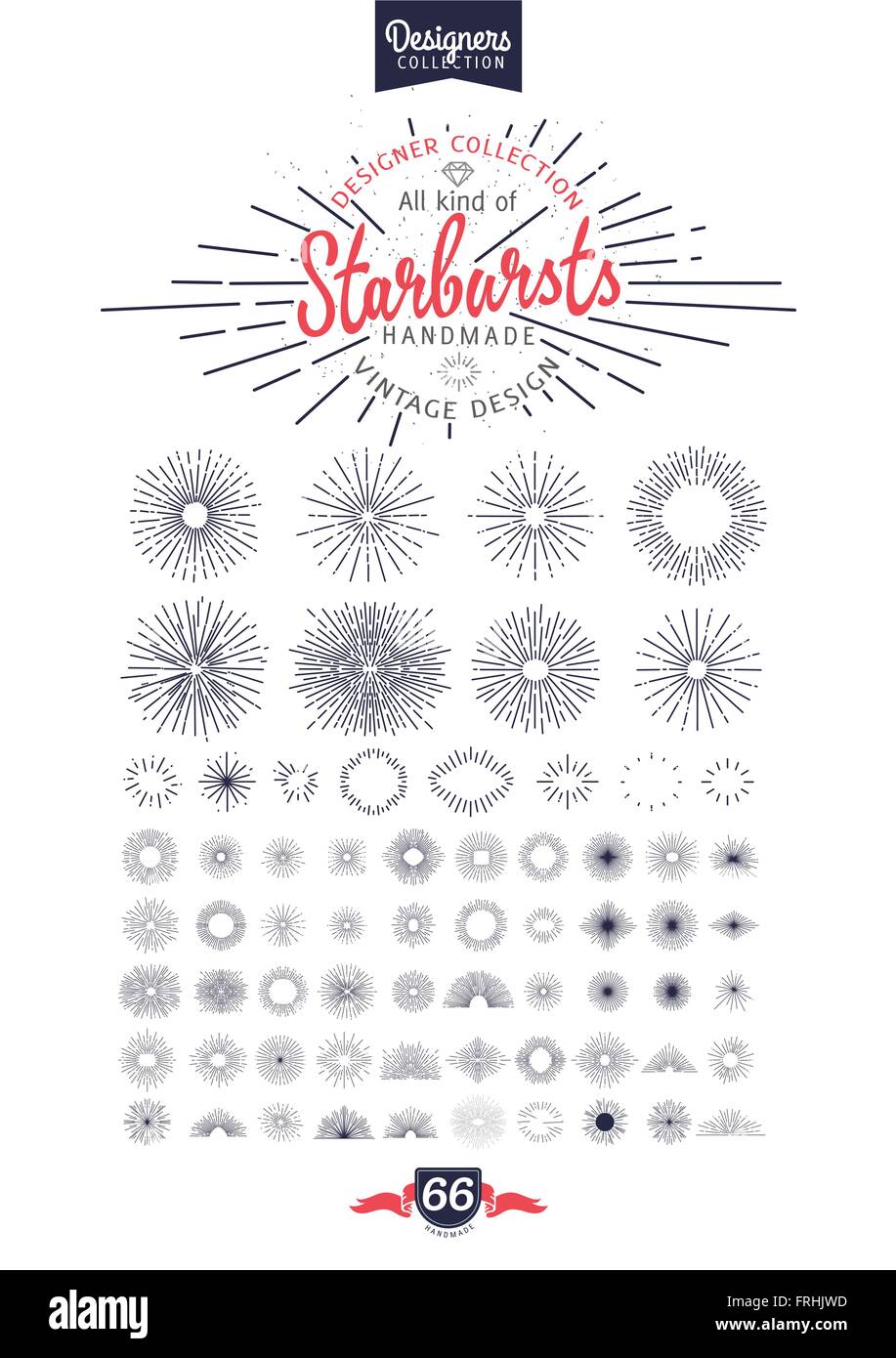 66 Premium starbursts collection. Designers Collection Stock Vector