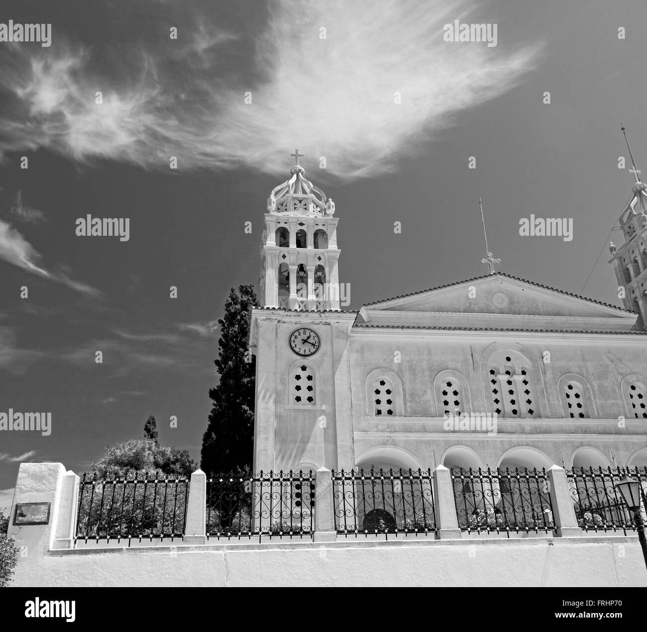 in paros cyclades greece old church and greek village the sky Stock