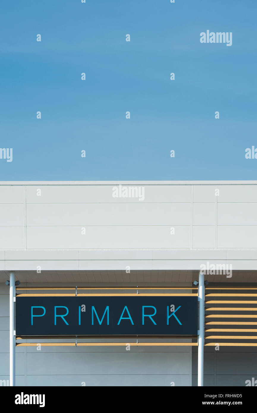 Primark store sign against a blue sky. Banbury, Oxfordshire, England Stock Photo