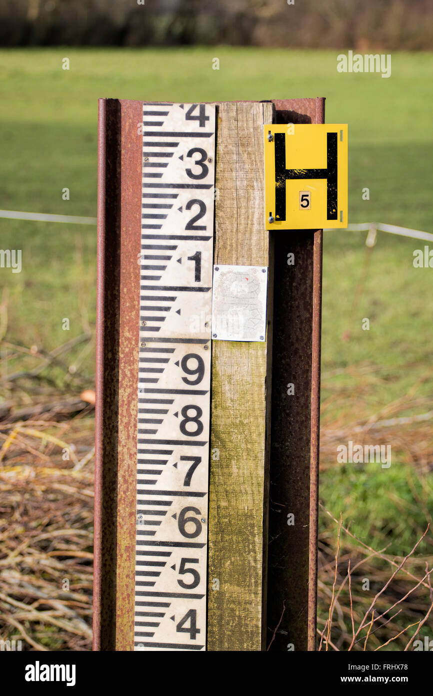 River Level Marker Gauge For Measurement. High River Levels Stock Photo