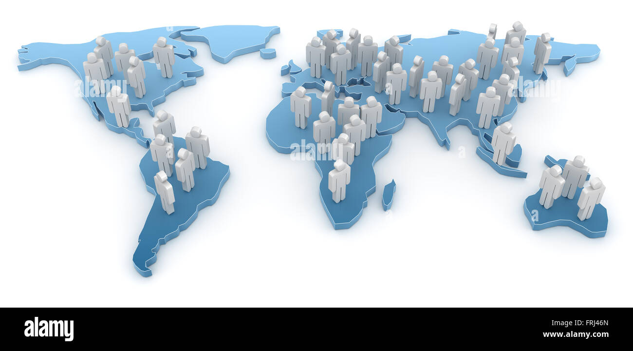 People on World Map , This is a computer generated and 3d rendered picture. Stock Photo
