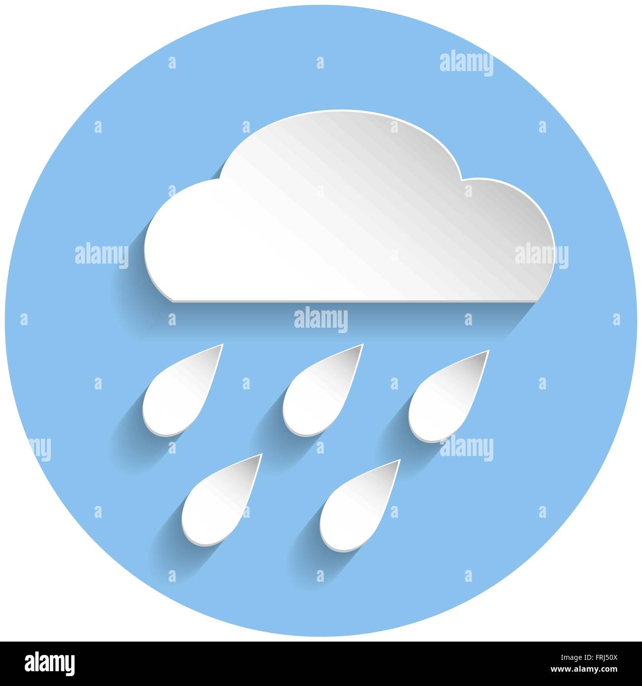 Raining cloud icon in paper style on blue round background Stock Vector ...