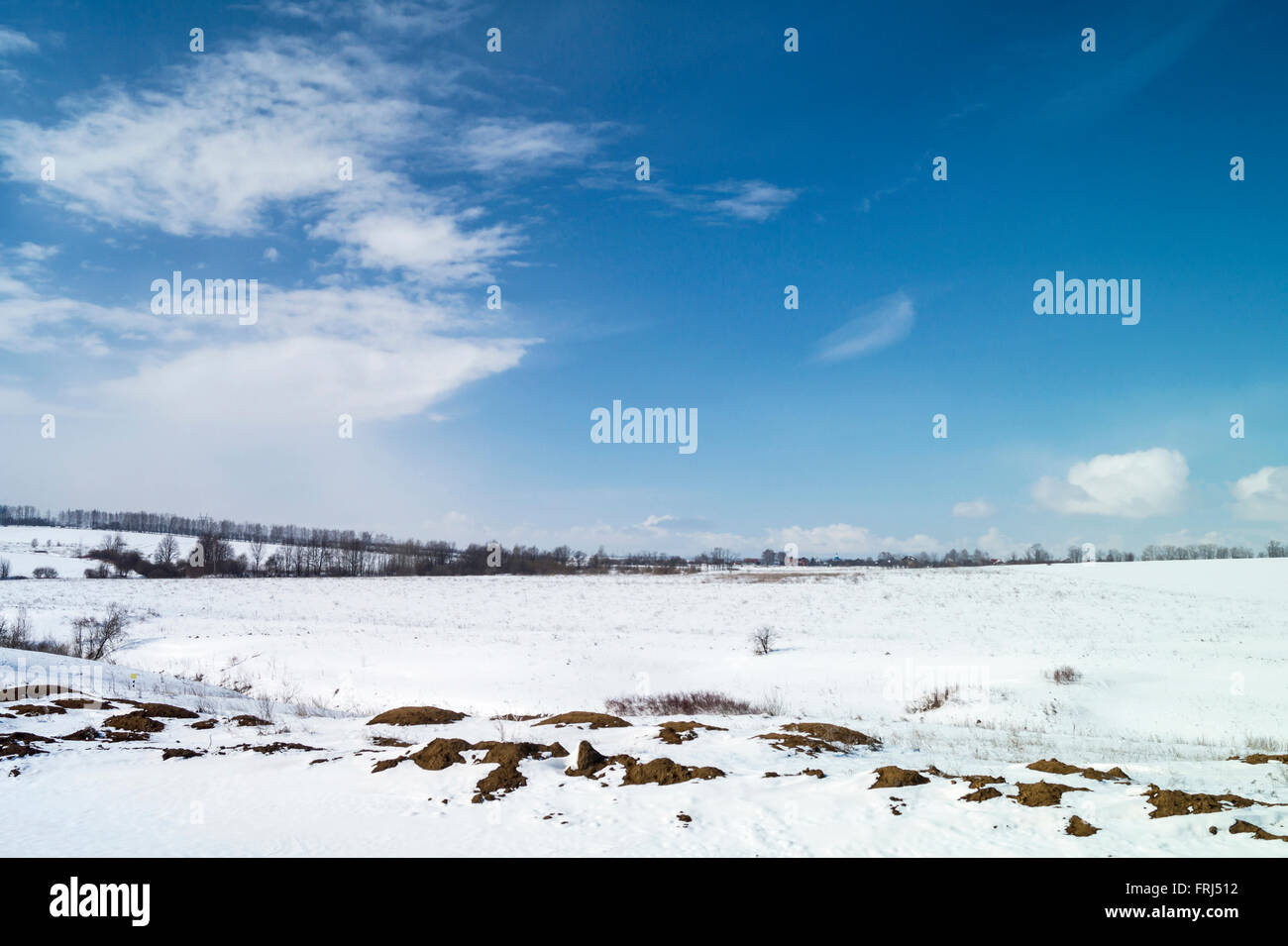 Winter landscape on background blue sky with white cloud and snow Stock ...