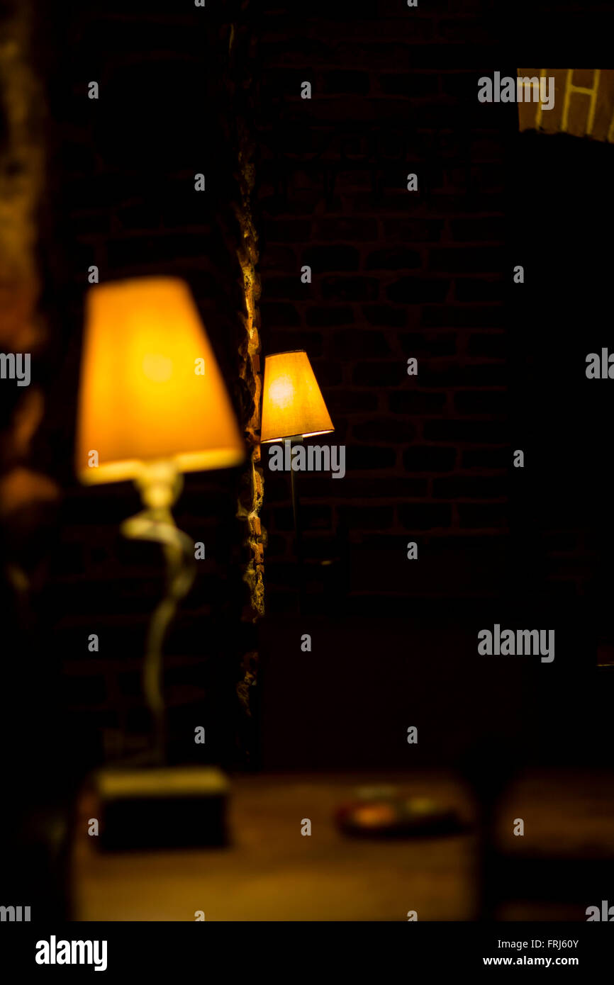 Desk lamps on bar tables Stock Photo Alamy