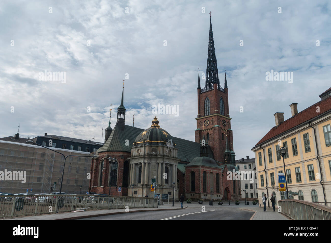 Gothic Riddarholmskyrkan church with its distinctive cast iron spire in Stockholm, Sweden. Stock Photo