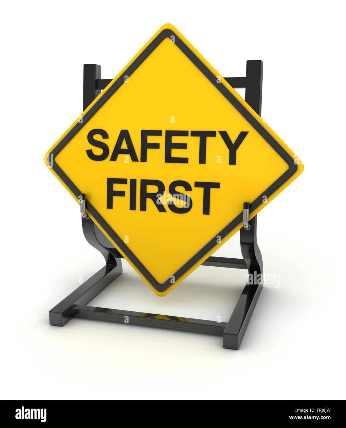 Road sign - safety first , This is a computer generated and 3d rendered picture. Stock Photo