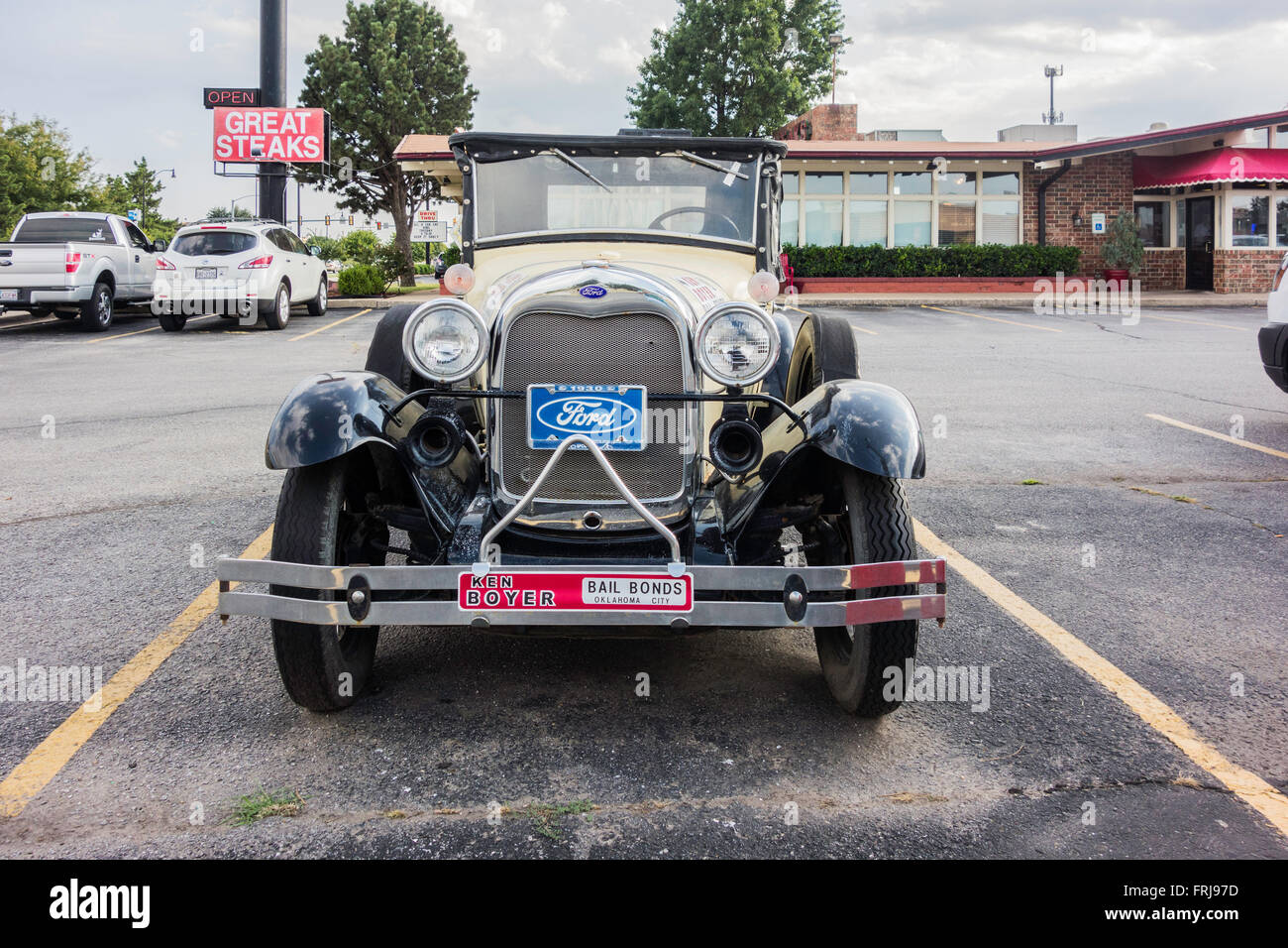 A Model A Ford is used for transportation and bail bond advertising in Oklahoma City, Oklahoma, USA. Stock Photo