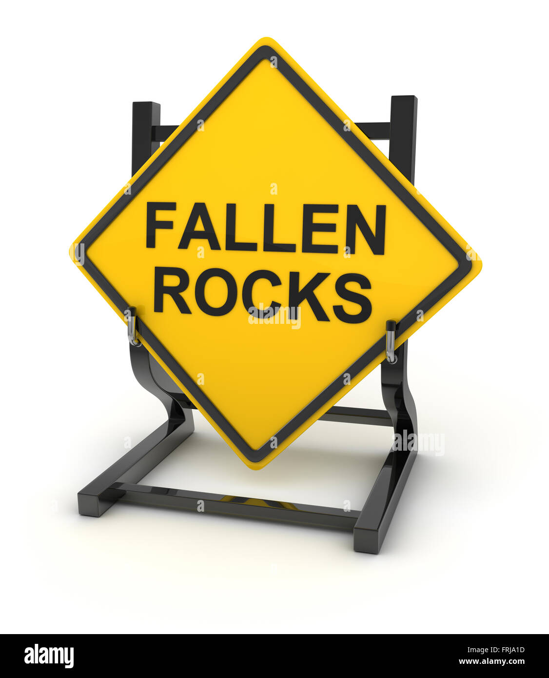 Road sign - fallen rocks , This is a computer generated and 3d rendered picture. Stock Photo