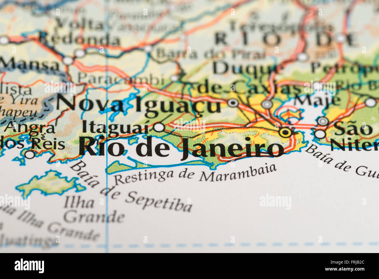 Close up of a map of Rio de Janeiro in Brasil Stock Photo