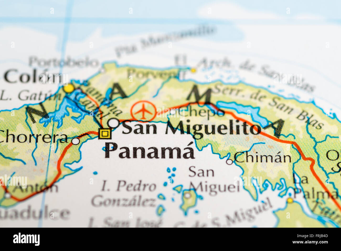 Close up of a map of Panama, Central America Stock Photo