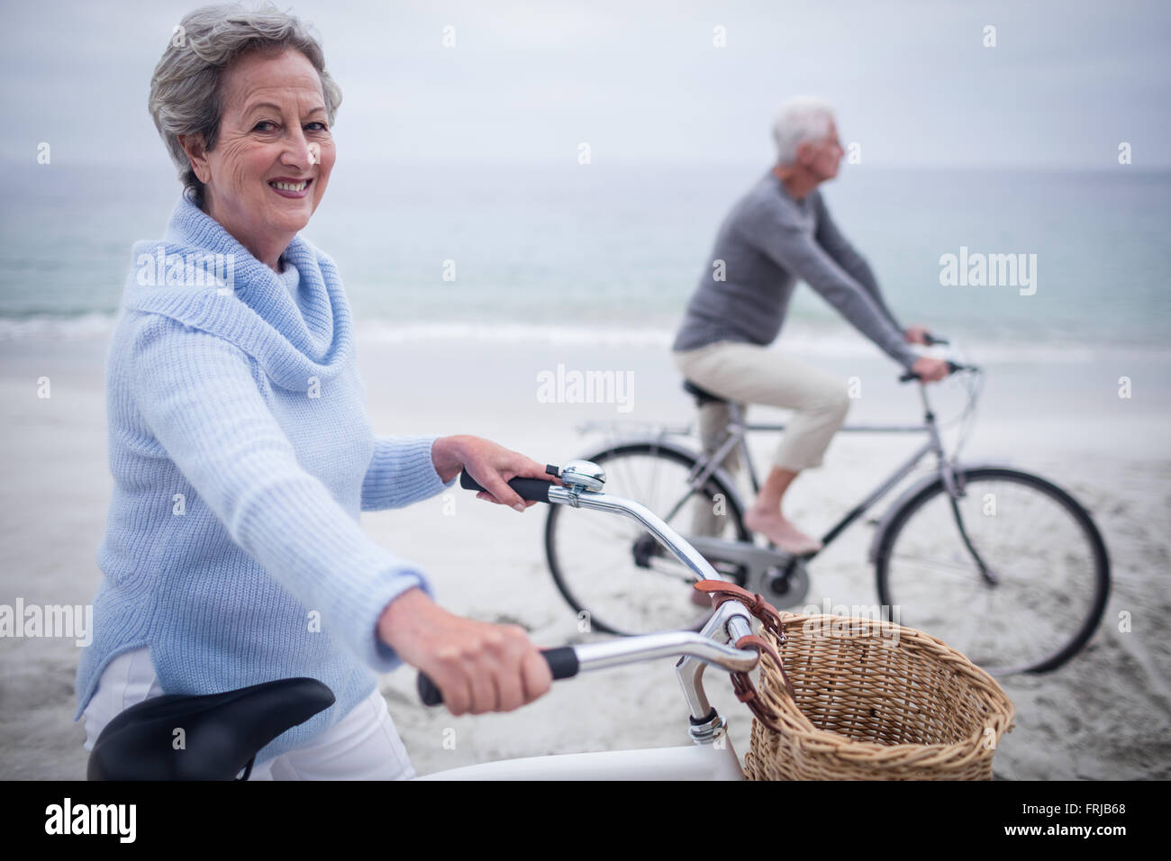 Senior couple having ride with their bike Stock Photo