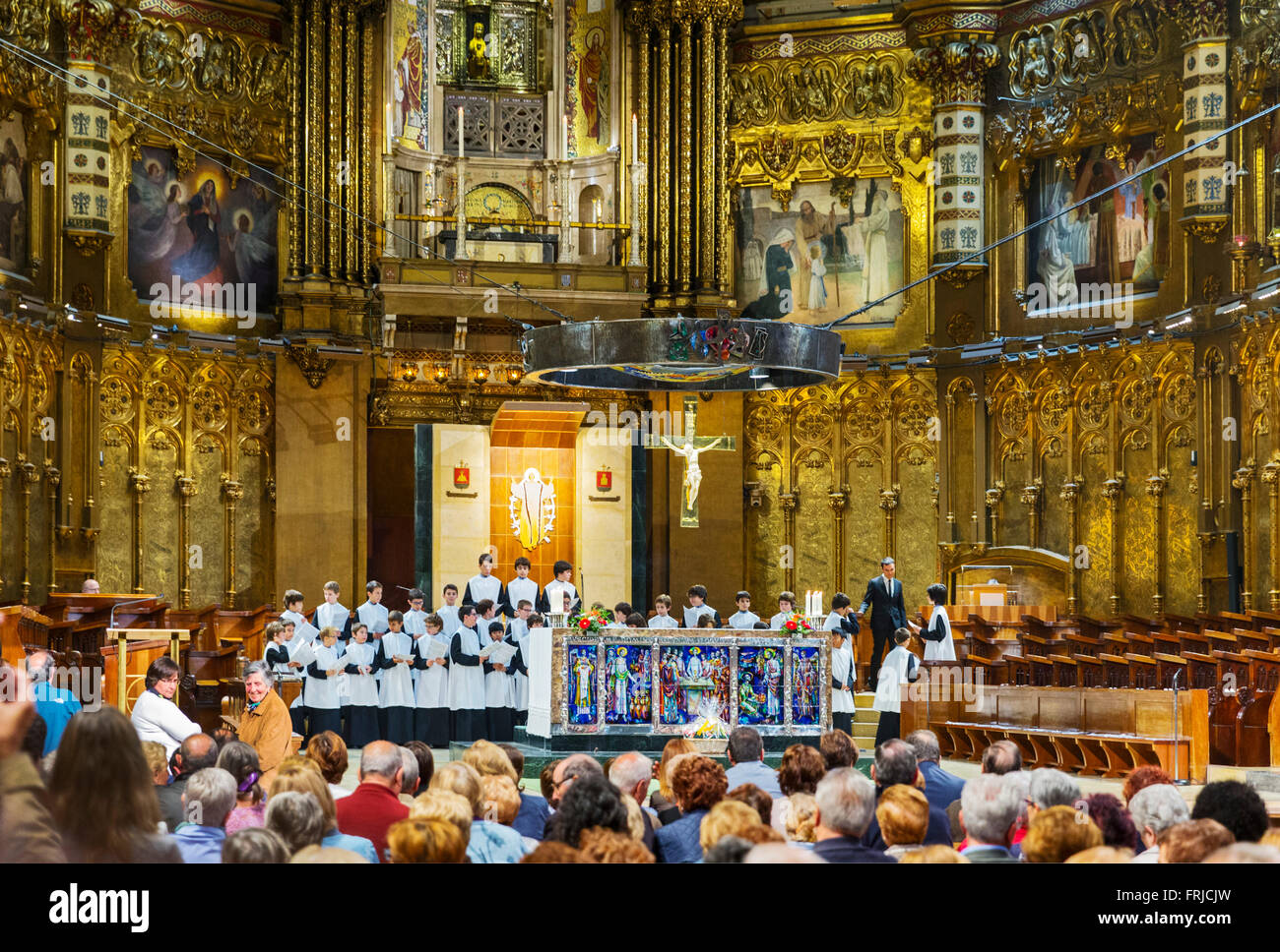 Benedictine abbey Santa Maria de Montserrat,  Virgin of Montserrat sanctuary near Barcelona. Spain Stock Photo