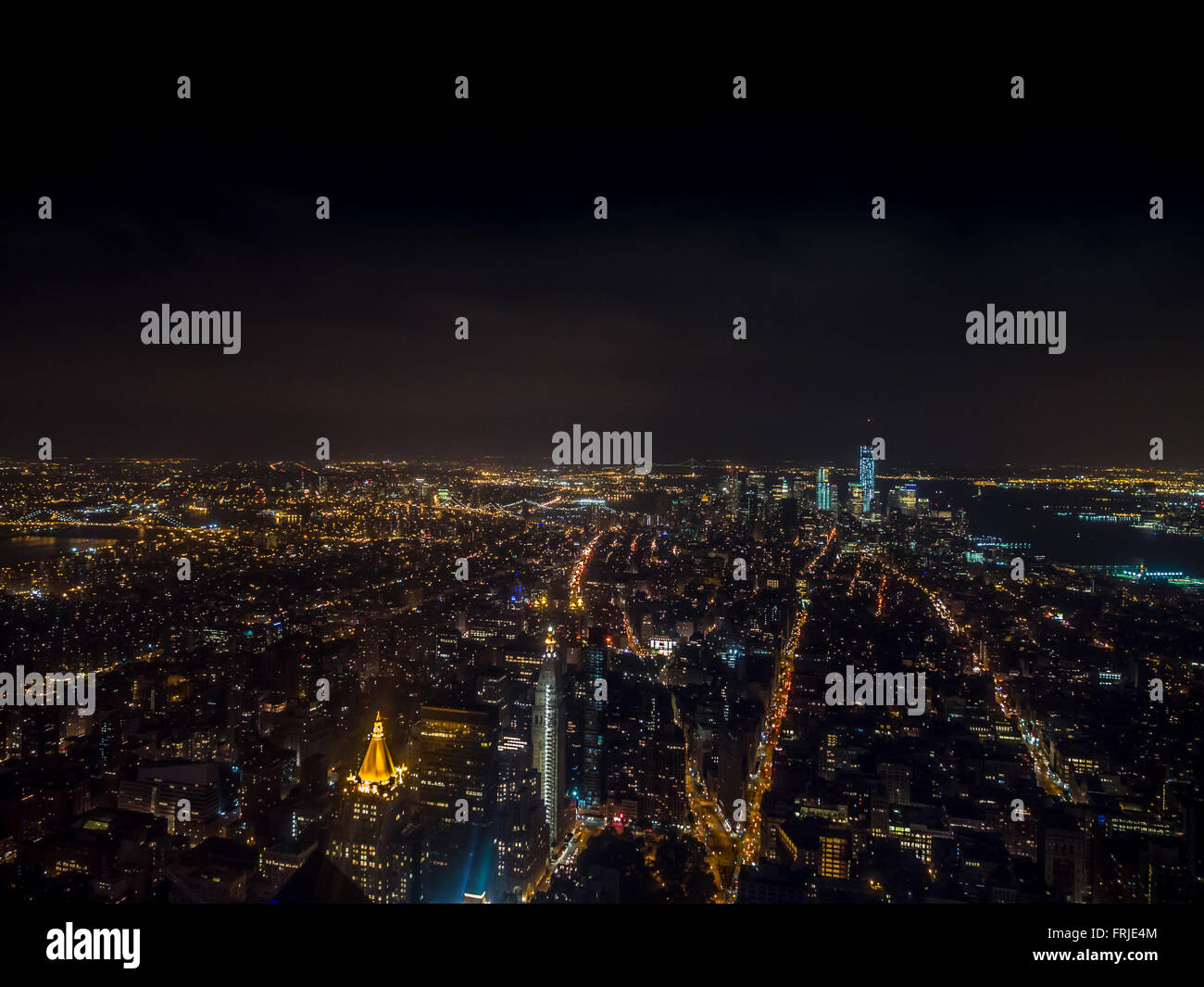 Aerial night view of lower manhattan hi-res stock photography and ...
