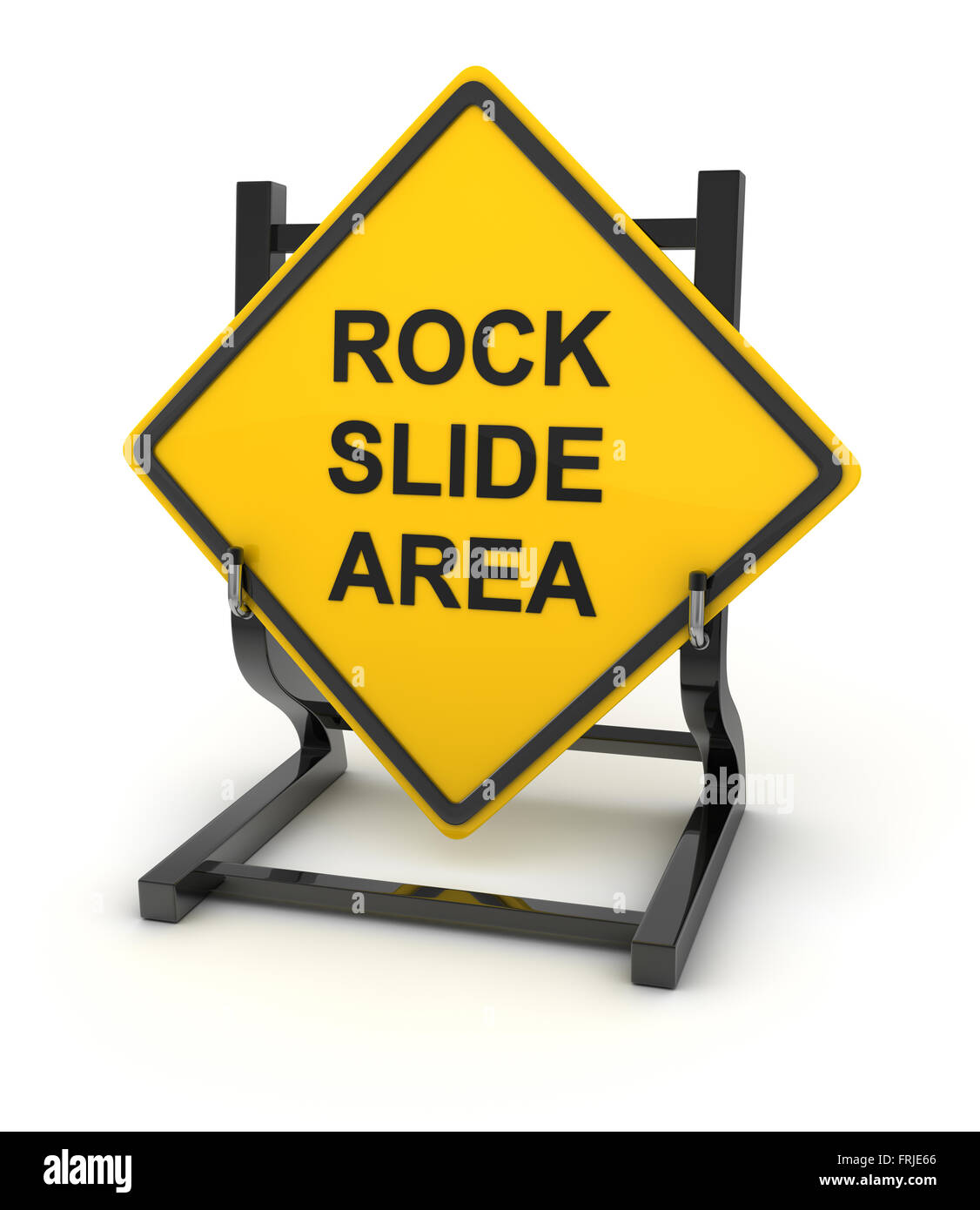 Road sign - rock slide area , This is a computer generated and 3d rendered picture. Stock Photo