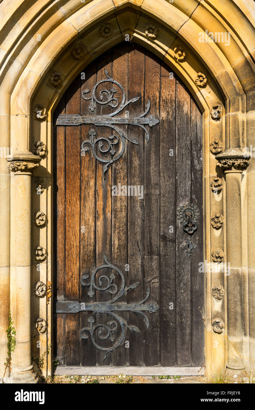 The door of the Church of St. Andrew, Aysgarth Falls, Wensleydale, Yorkshire Dales, England, UK. Stock Photo