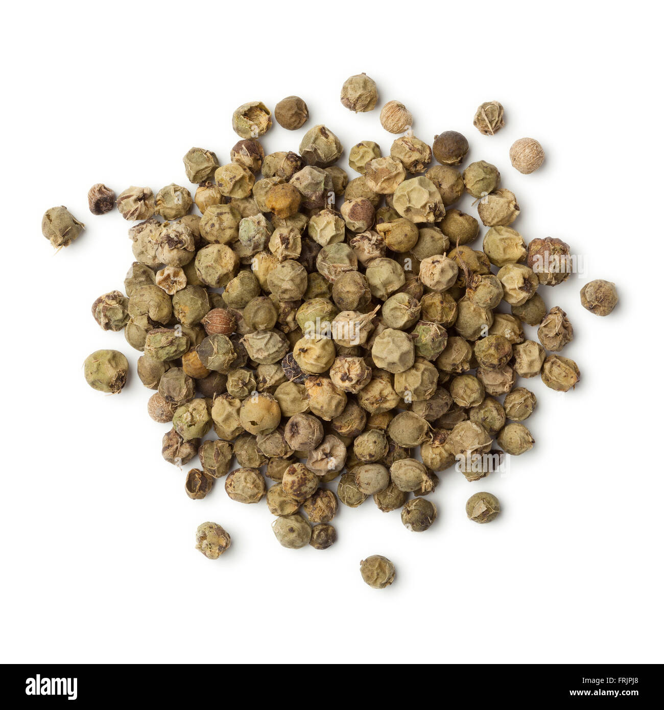 Heap of green peppercorns on white background Stock Photo