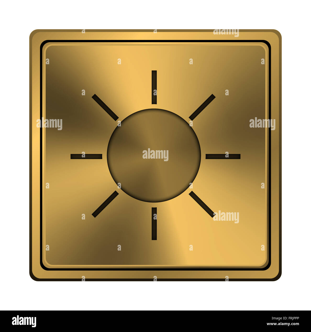 Square metallic icon with carved design on copper background Stock Photo